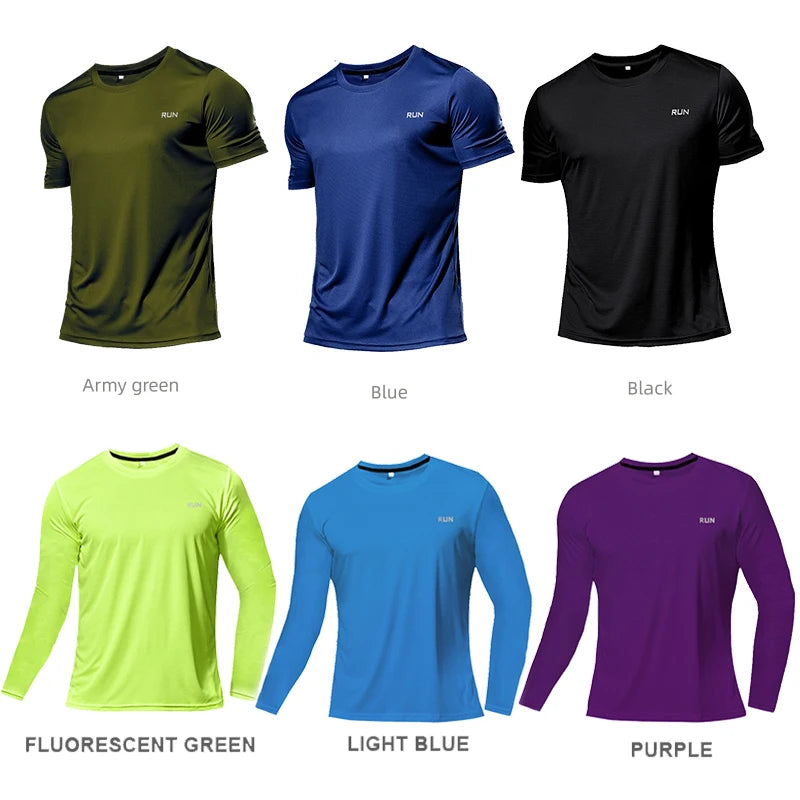Mens Long and Short Sleeve Ice Silk Quick Dry Sports Top for Running Gym Hiking and Outdoor Training