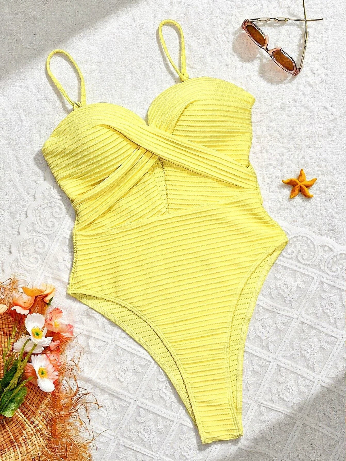 Cross-Front Cutout One-Piece Swimsuit