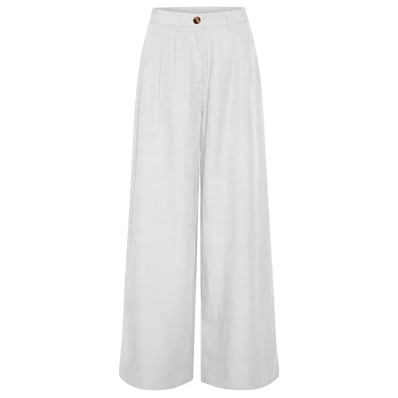 Women's Linen Loose Wide-Leg Pants with Button Fly and Practical Side Pockets