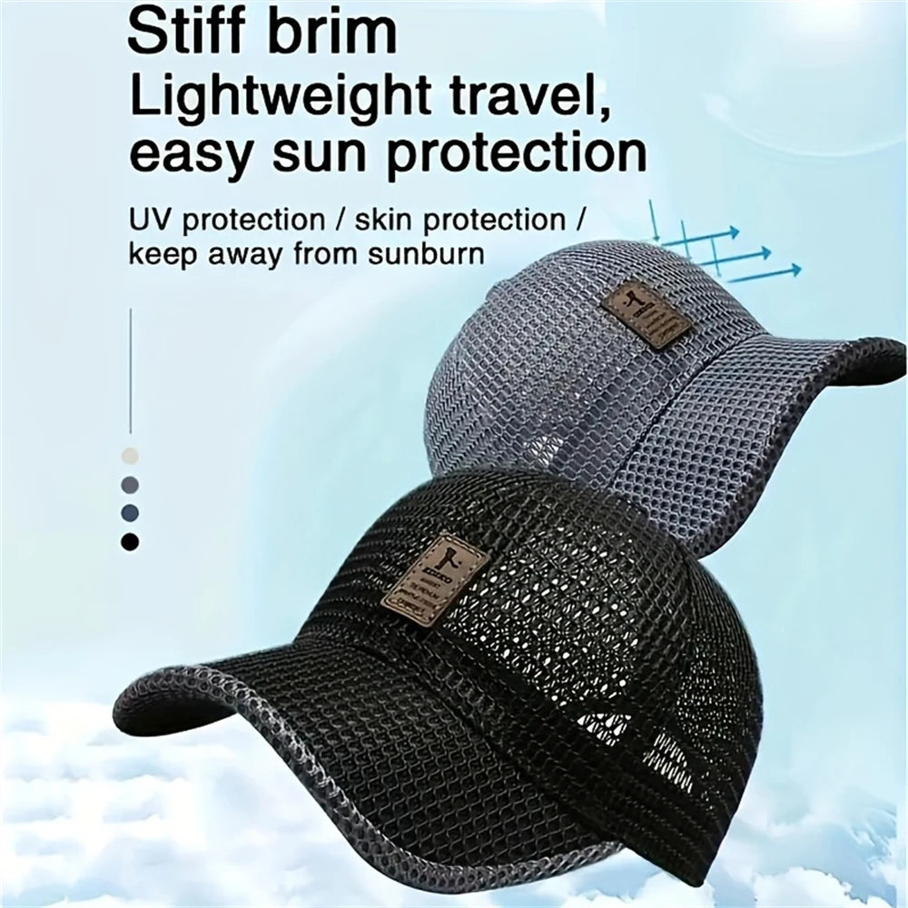 Mesh Baseball Cap with Curved Brim and Adjustable Back