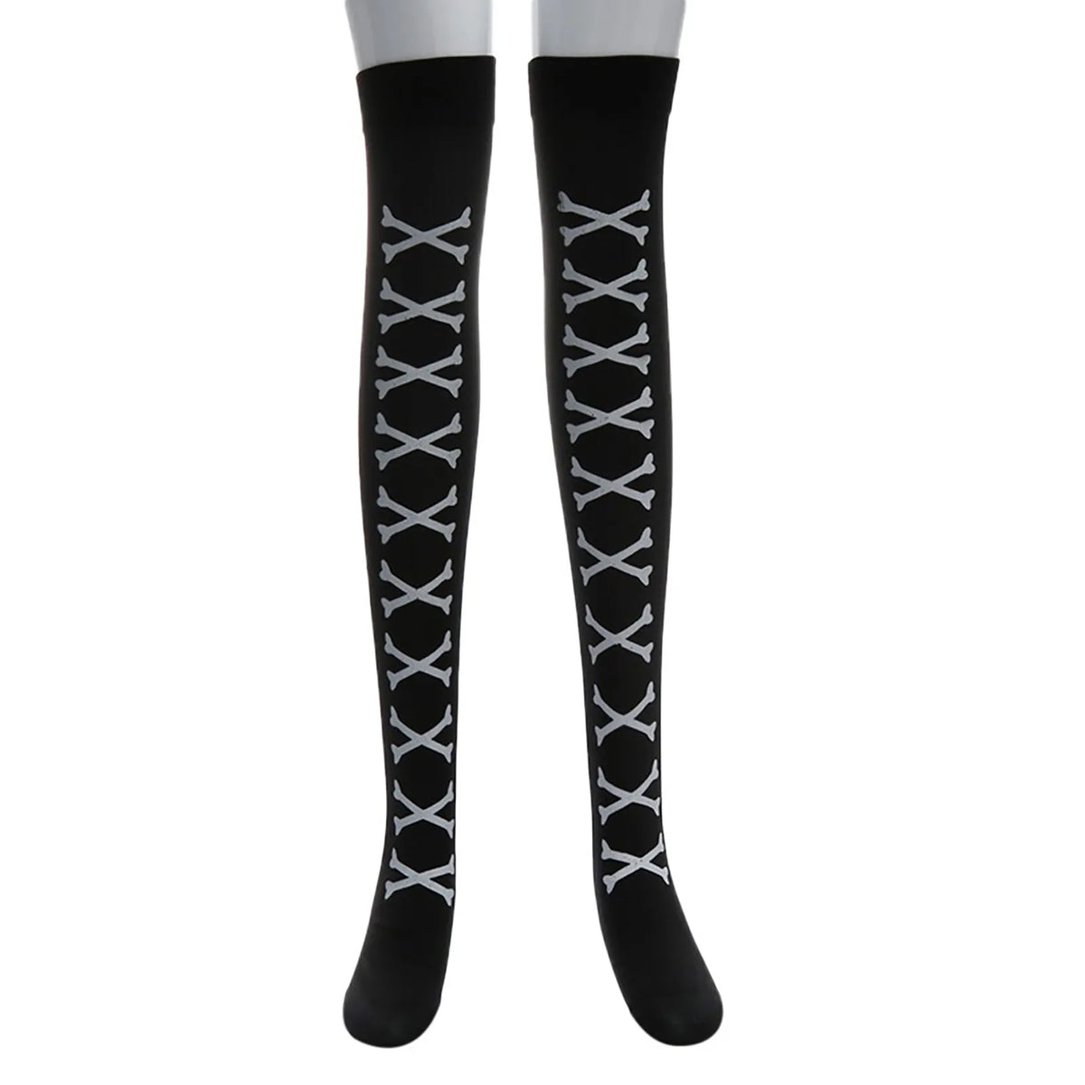 Patterned Knee High Stockings with Bat and Spiderweb Designs