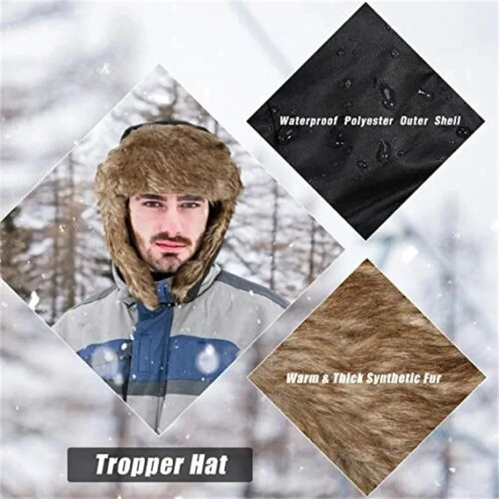 Trapper Hat with Ear Flaps and Plush Trim