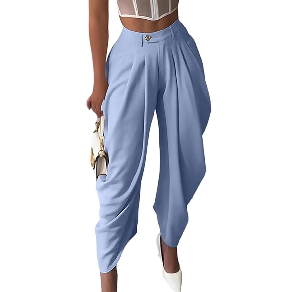 Women's Pleated Harem Pants with Tapered Legs and Waistband