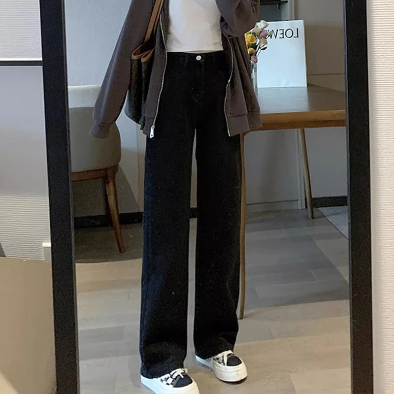 Women's Black Loose Fit Flared Leg Denim Jeans