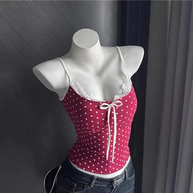 Women's Printed Lace Trim Camisole with Thin Straps and Fitted Shape