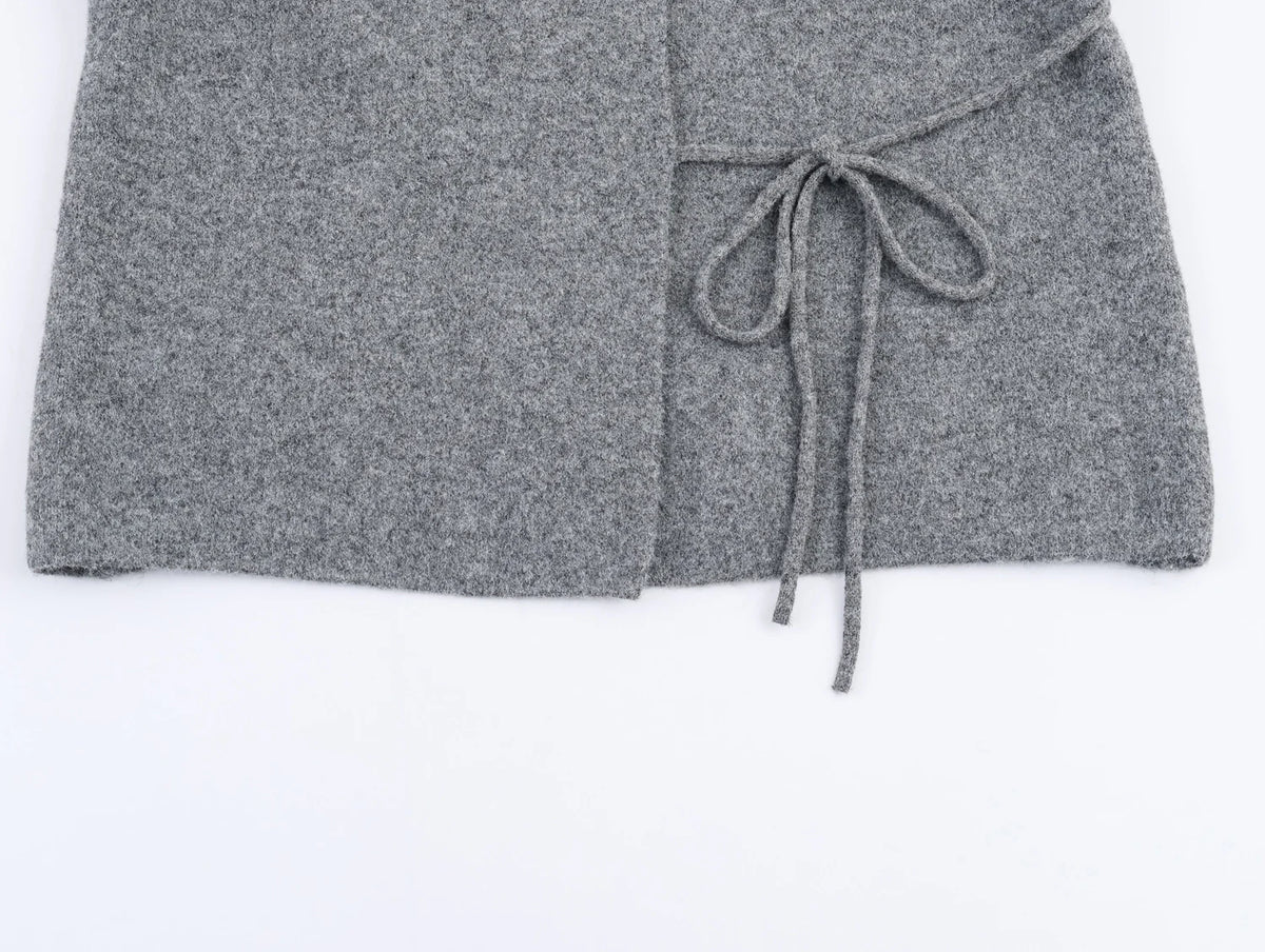 Women's Asymmetric Button Front Side Tie Cape Casual Knit Layer