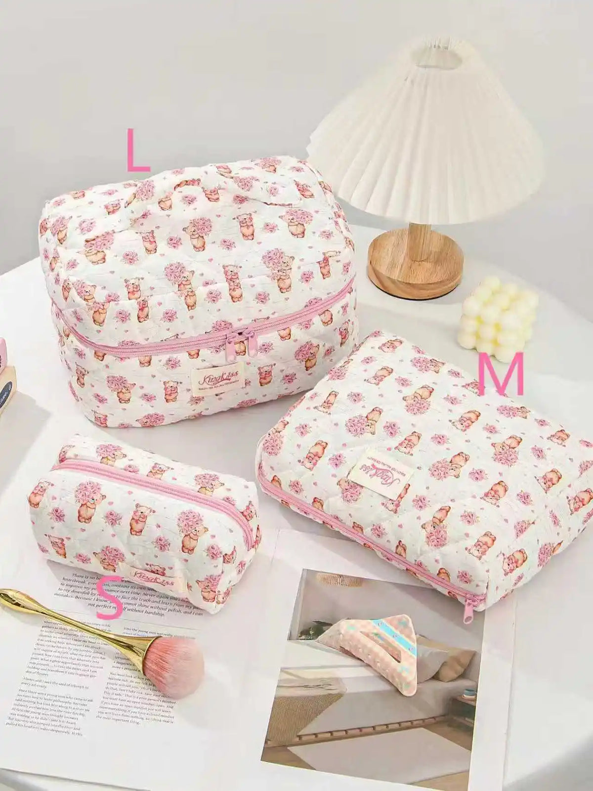 Printed Quilted Toiletry Bag with Zippered Size Options