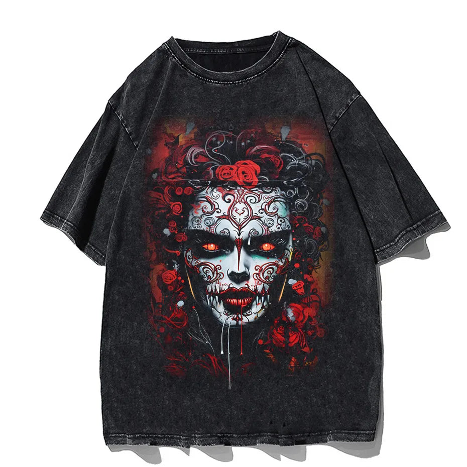 Hip-Hop Skull T-Shirt Men Vintage Harajuku Y2K Streetwear Black Cotton Tee