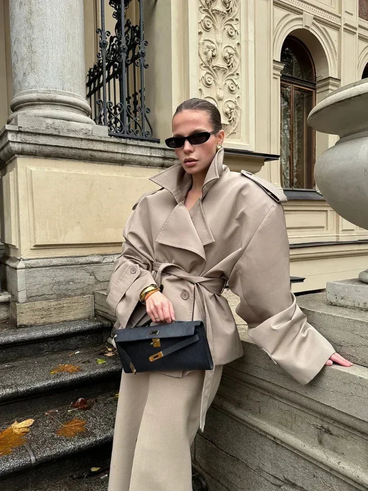 Women's Belted Lapel Trench Coat