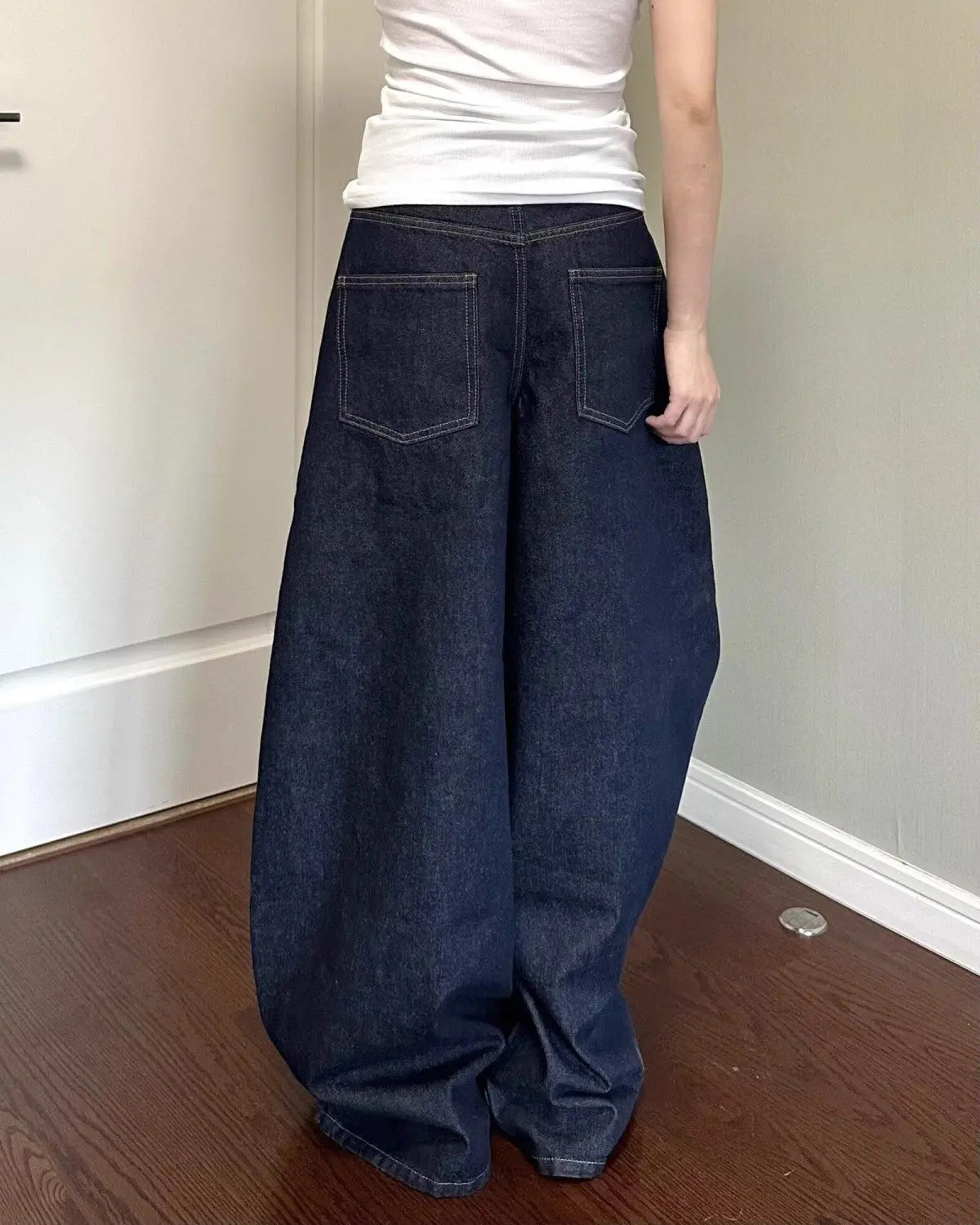 Women's Navy Loose Fit Wide Leg Denim Jeans