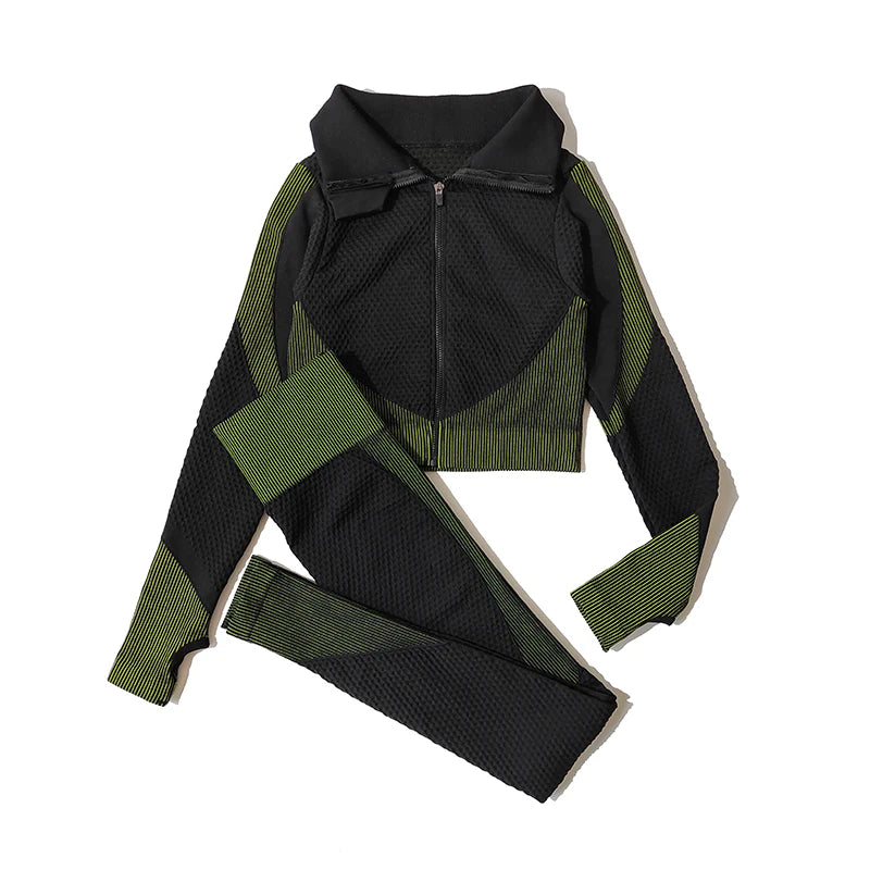 Women's Zip Jacket Bra And Leggings Yoga Set