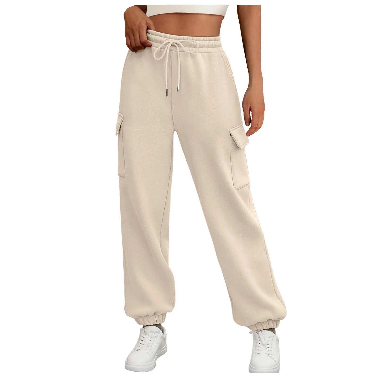 Women's Cargo Joggers with Drawstring Waist and Fleece Lined Design
