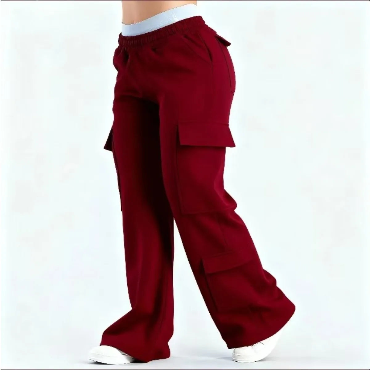 Women's Wide Leg Cargo Pants with Elastic Waist and Flap Pockets