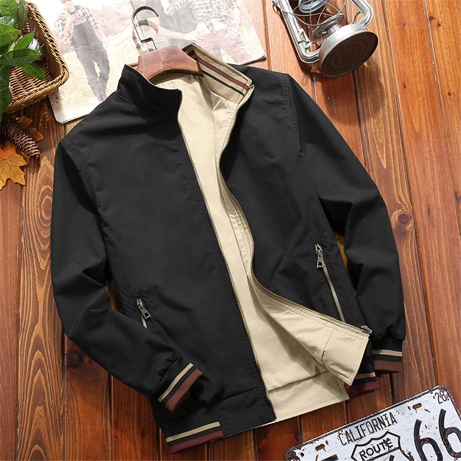 Solid Long Sleeve Casual Front Zip Bomber Style Jacket