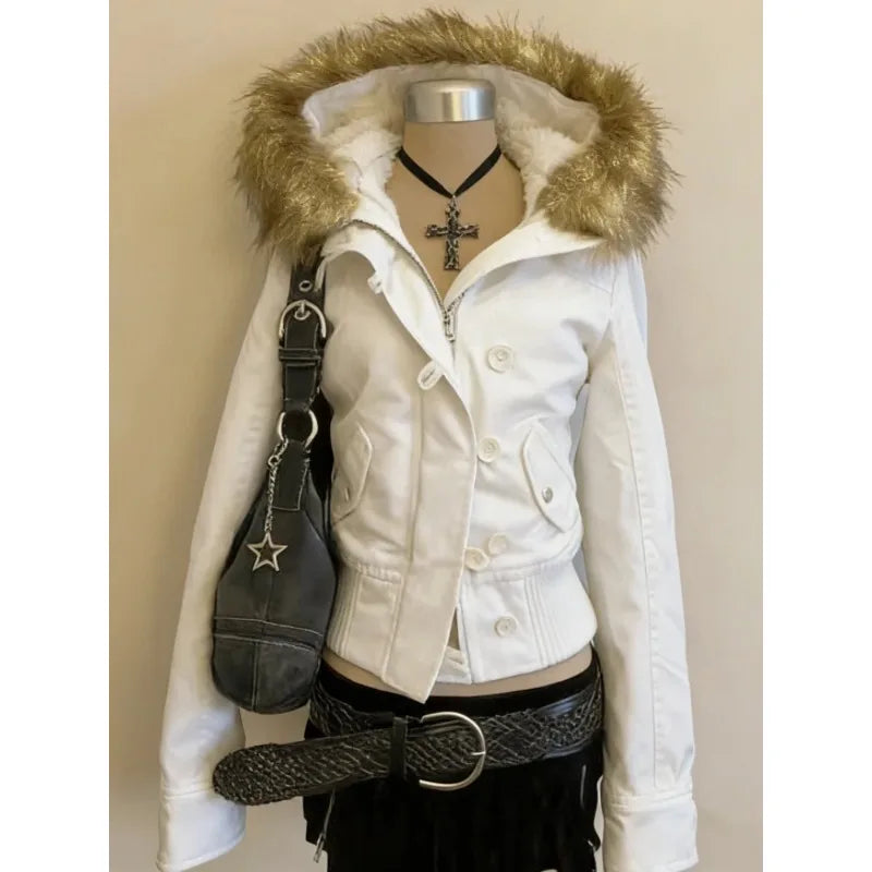 Fluffy Trim Long Sleeve Full Zip Casual Hoodie