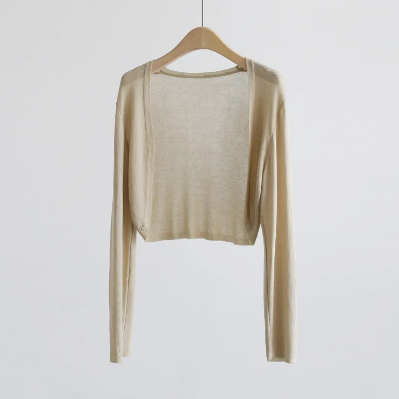 Women's Sheer Cropped Open Front Cardigan Casual Knit Layer