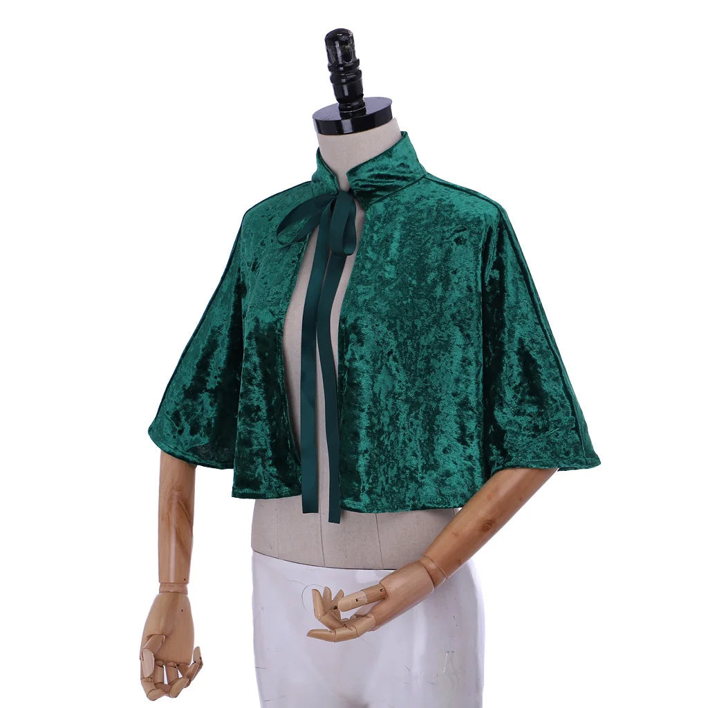 Stand Collar Velvet Ribbon Tie Cape for Layering over Outfits