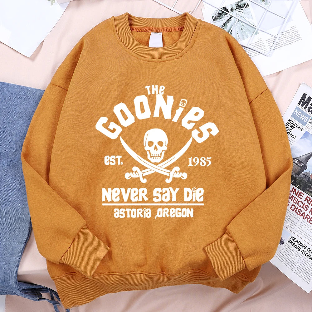 Never Say Die Graphic Loose-Fit Fleece Crewneck Sweatshirt