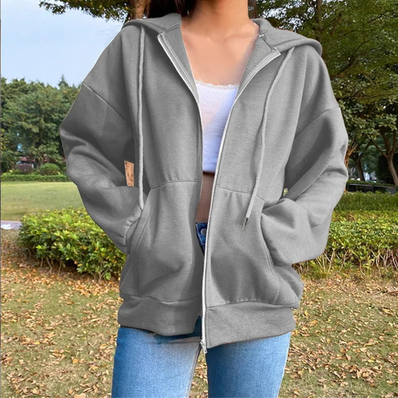 Long Sleeve Full Zip Casual Hooded Sweatshirt for Layering