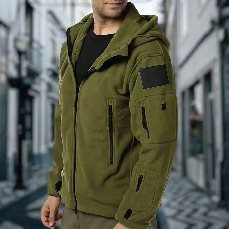 Hooded Fleece Long Sleeve Quarter Zip Outdoor Pullover with Pockets