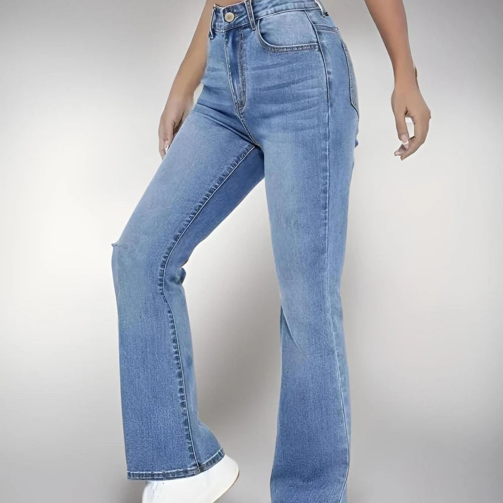 Women's Blue High Waist Flared Leg Denim Jeans