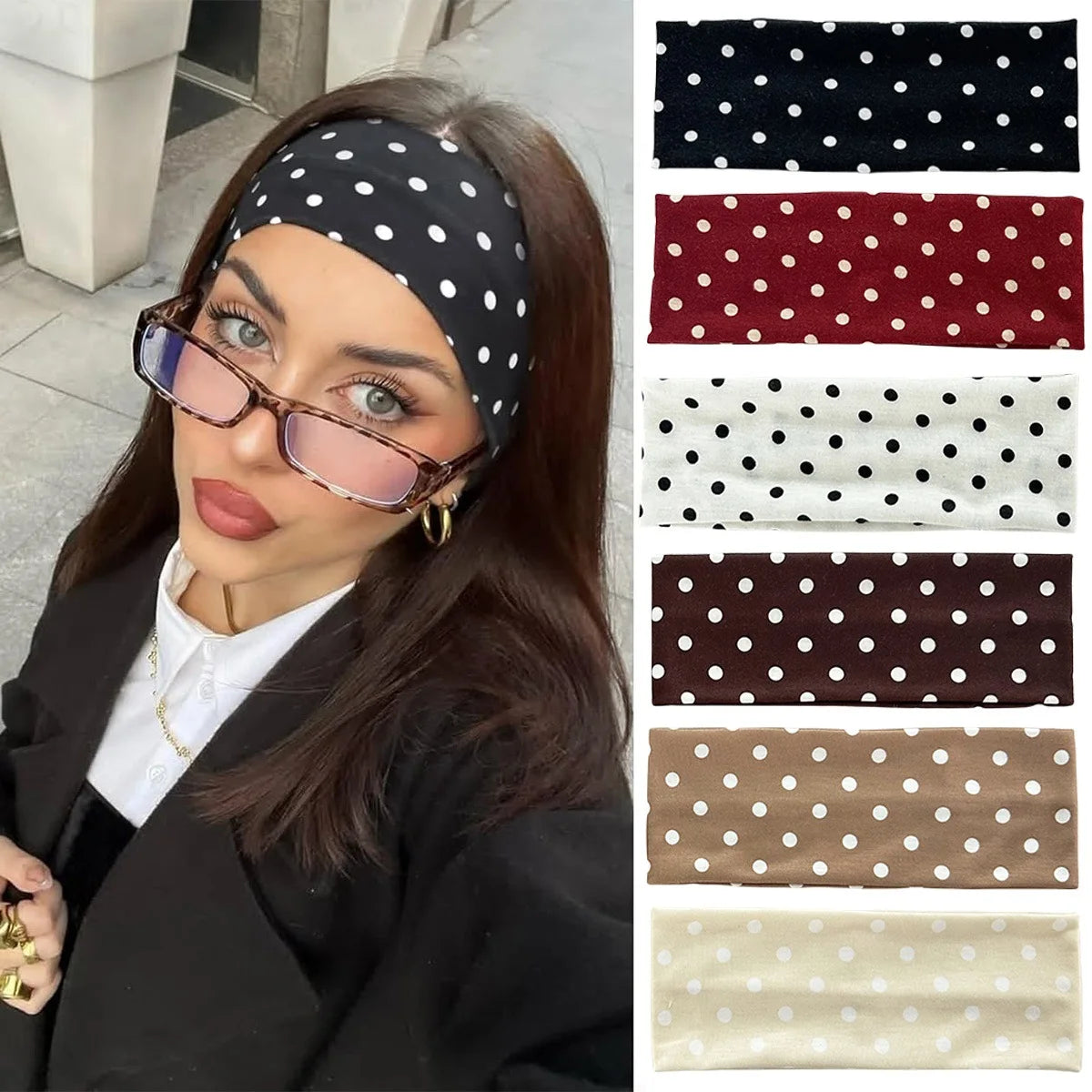 Polka Dot and Button Style Fabric Headband for Hair Styling