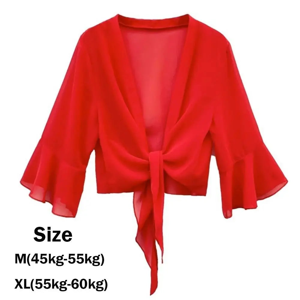 Chiffon Tie Front Short Sleeve Cardigan for Layering over Outfits
