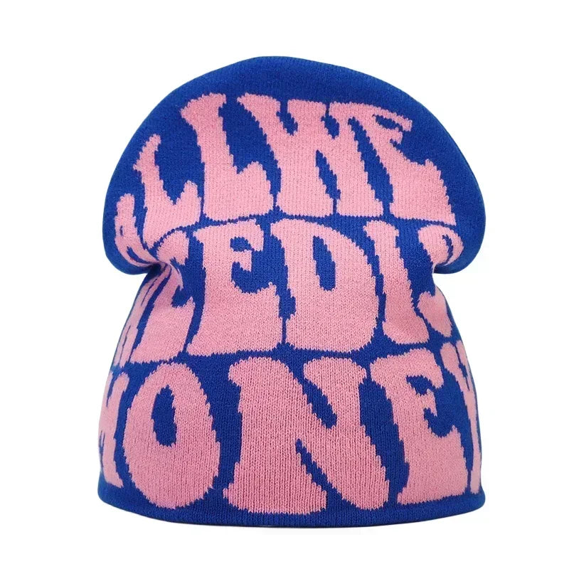 Graphic Knit Beanie with Letter and Pattern Style Options