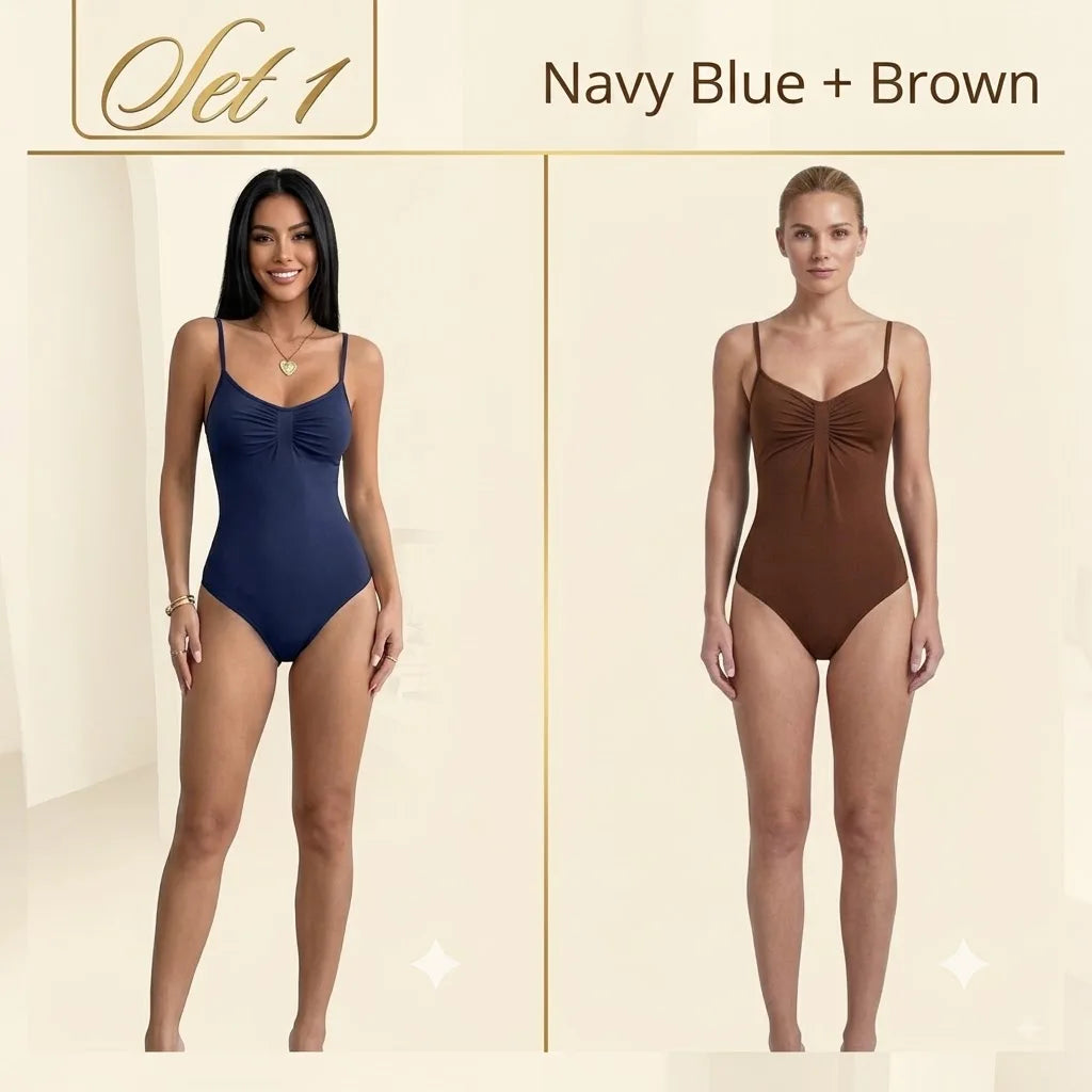 Women's Ruched Polyester Blend Bodysuit with Thin Straps and Shaped Bust