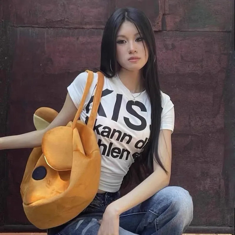 Letter Graphic Crew Neck Short Sleeve Cropped Casual Top