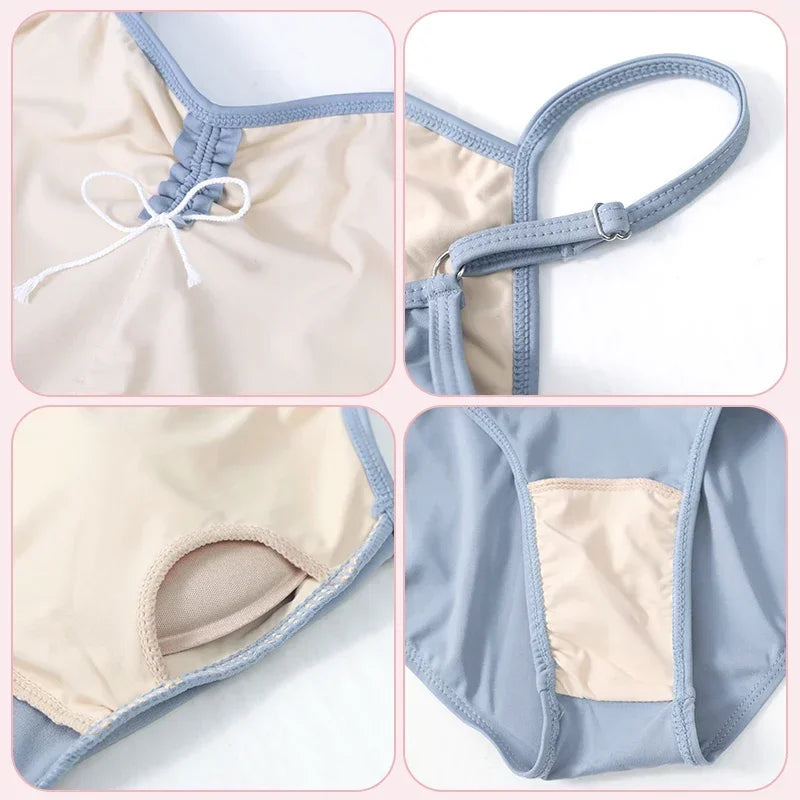 Women's Adjustable Strap Ballet Leotard with Ruched Front and Low Back