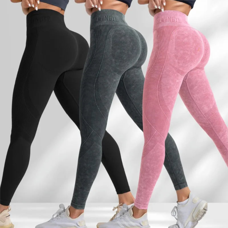 Women's High-Waist Seamless Washed-Look Ankle-Length Yoga Leggings