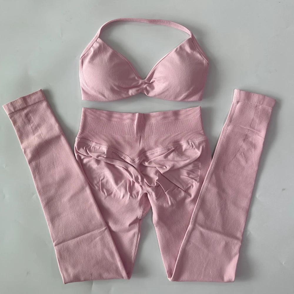 Women's Strappy Bra And Leggings Yoga Set For Workout Outfits