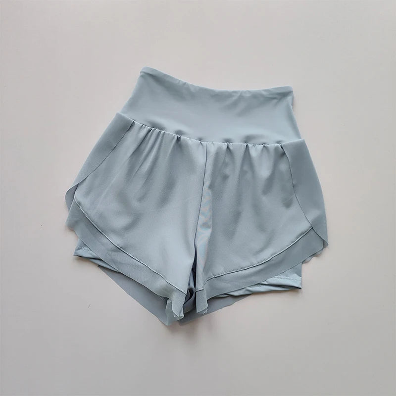 Women's High Waist Two Layer Nylon Blend Running Shorts