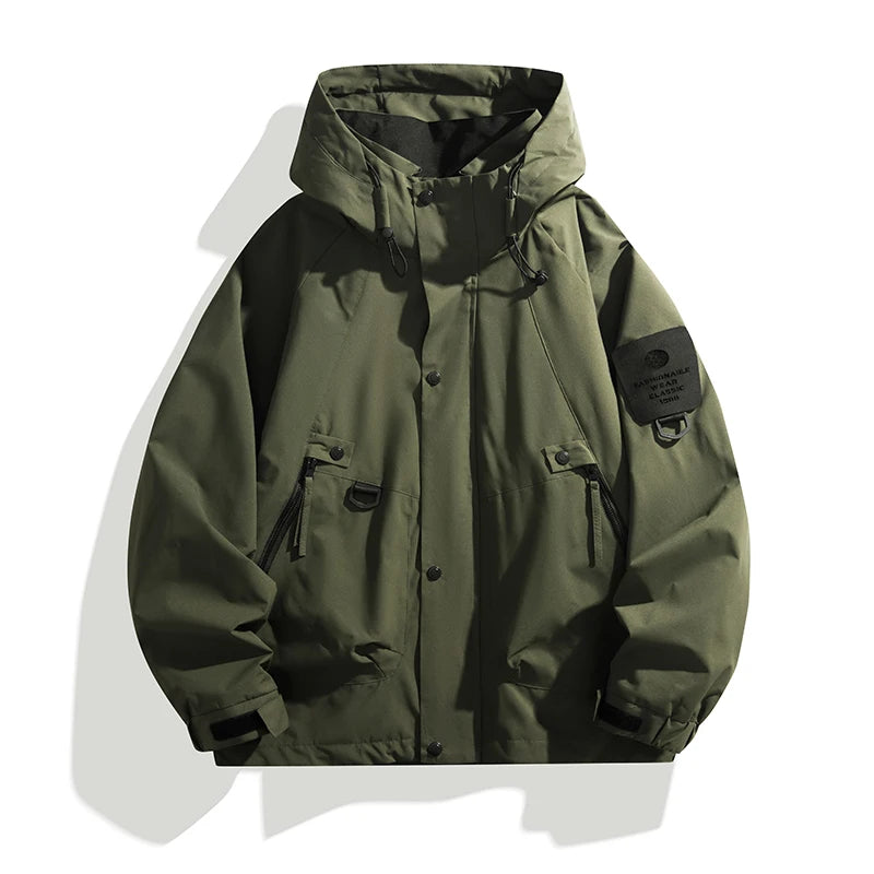 Hooded Zip-Front Hiking Jacket with Pockets