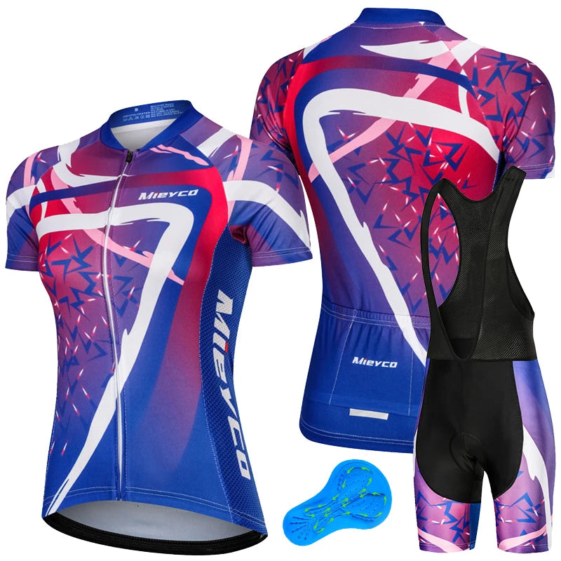 Women Short Sleeve Cycling Jersey Set Summer Bike Bib Shorts Suit