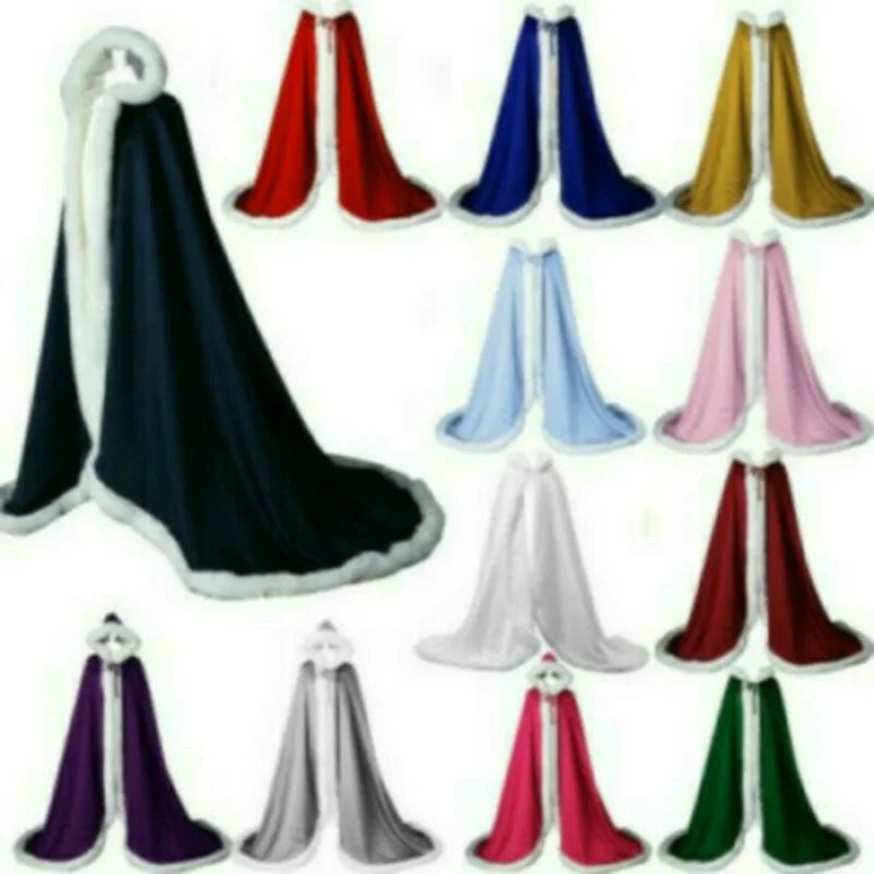 Long Hooded Plush Trim Cape for Layering over Outfits