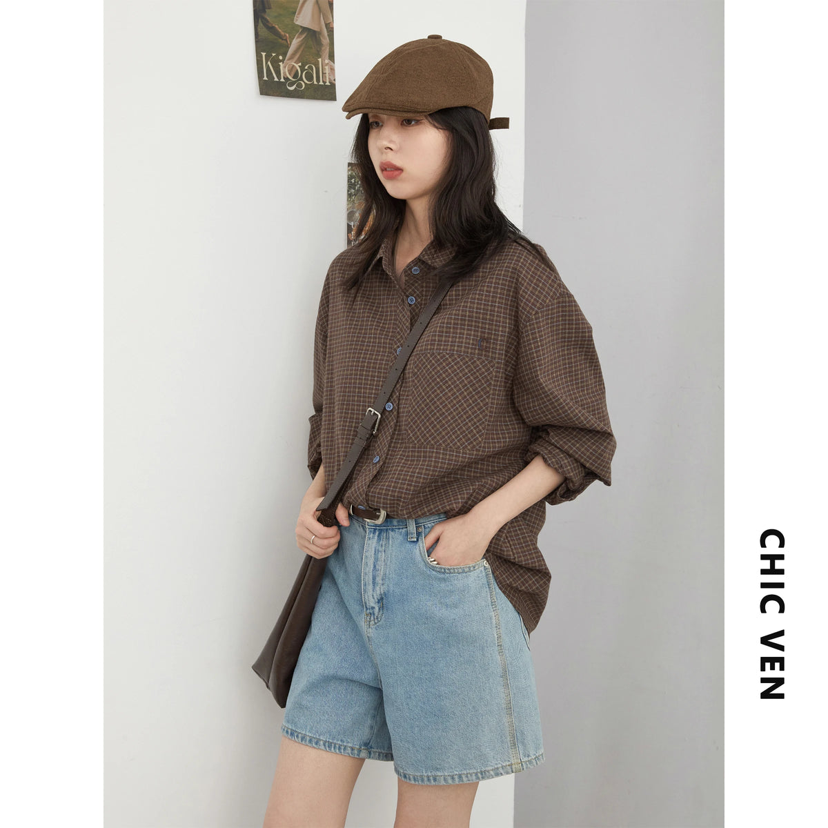 Women's Checked Long Sleeve Shirt with Plain Colour Options