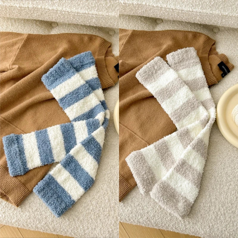 Plush Calf Leg Warmers with Solid and Striped Options