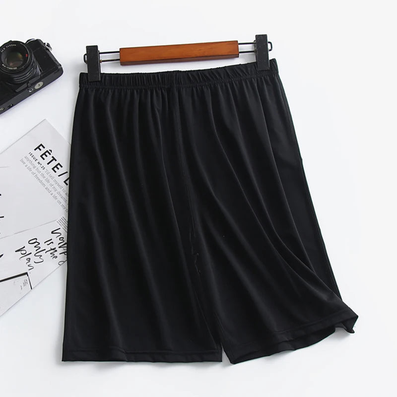 Men's Solid Elastic Waist Satin Look Lounge Sleep Shorts