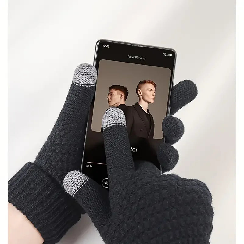 Knitted Hat Scarf and Touchscreen Gloves Set for Adult Winter Wear