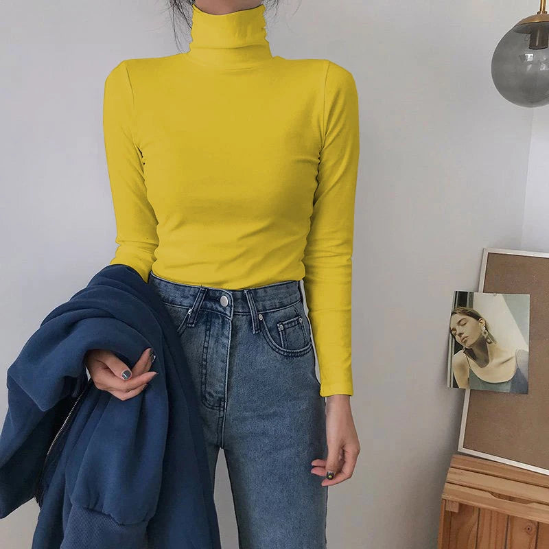 Women's Turtleneck Fitted Long Sleeve Sweater Casual Knit Layer