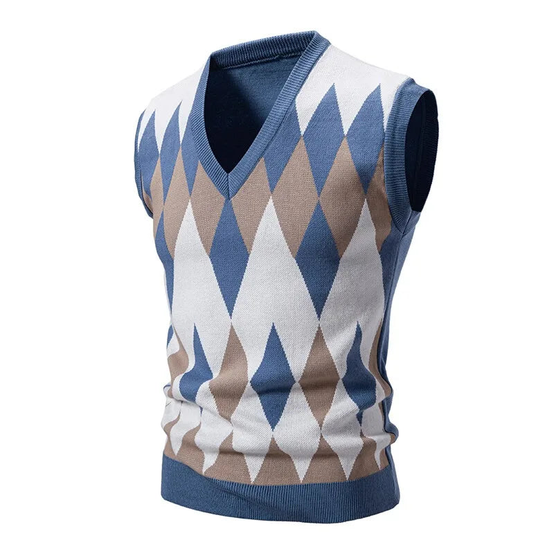 Men's Argyle V Neck Knit Vest