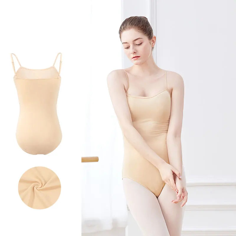 Women's Nude Camisole Dance Undergarment Leotard with Thin Shoulder Straps