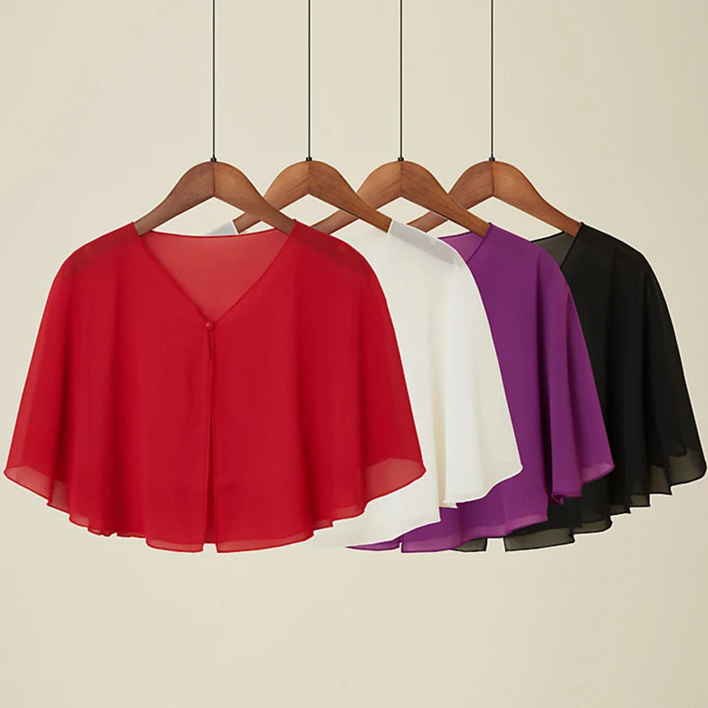 Sheer Clasp Front Capelet for Layering over Dresses and Tops