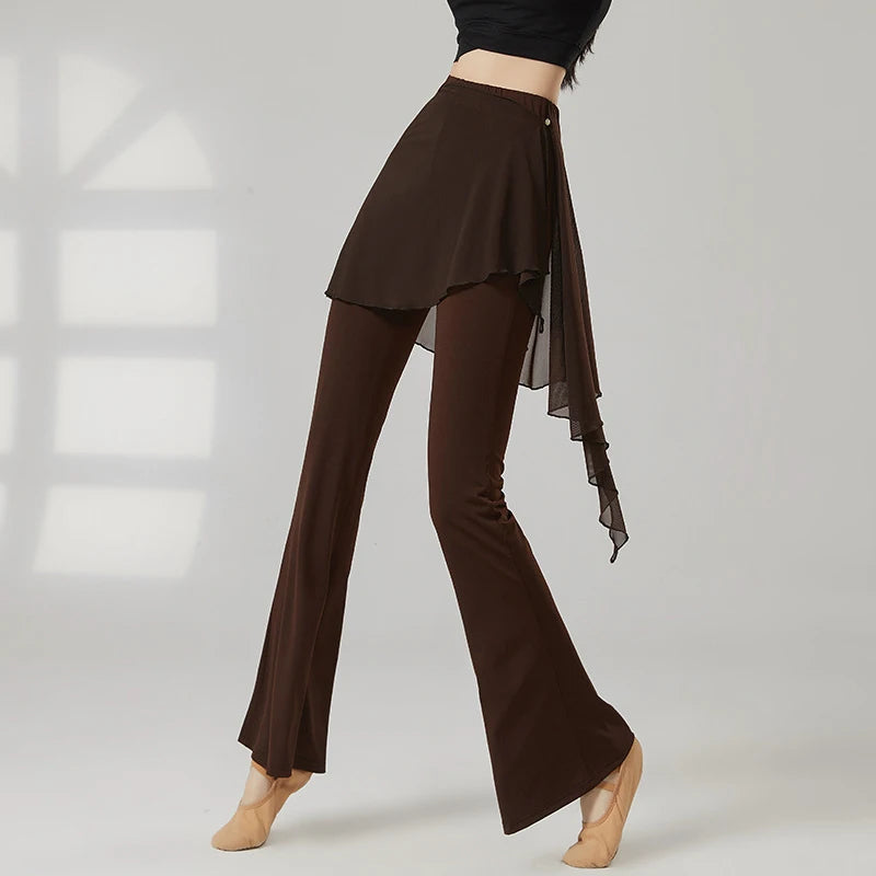Women's Sheer Skirt Overlay Polyester Blend Flared Pants for Dance Practice