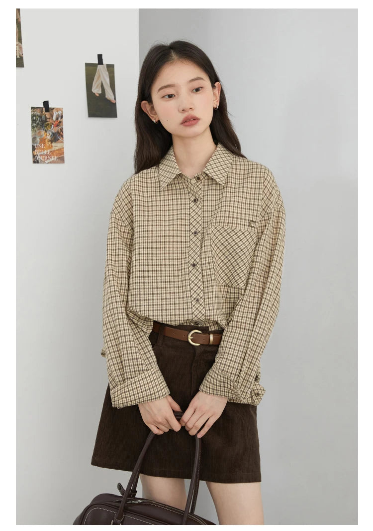 Women's Checked Long Sleeve Shirt with Plain Colour Options