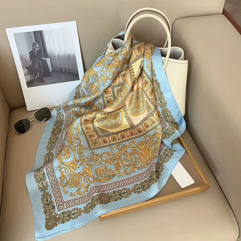 Ornate Print Square Scarf with Decorative Border Design