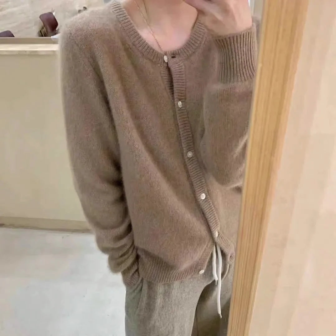 Women's Crew Neck Button Front Cardigan Casual Knit Layer