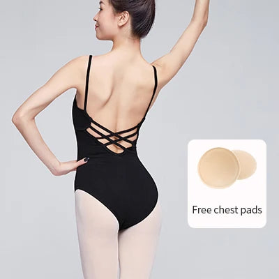 Women's Camisole Ballet Leotard with Crossed Back Straps and Ruched Front